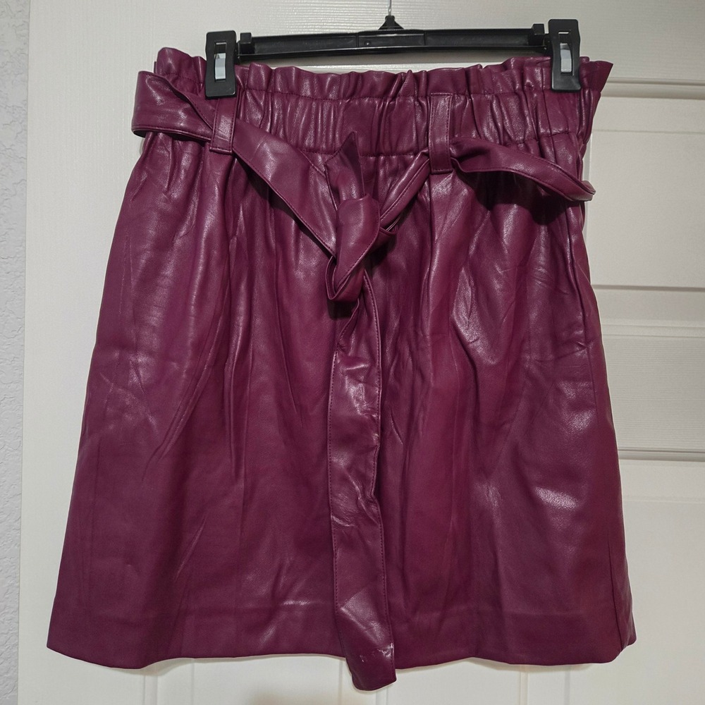 LOFT Outlet Petite Faux Leather Paperbag Waist Tie Skirt Burgundy M